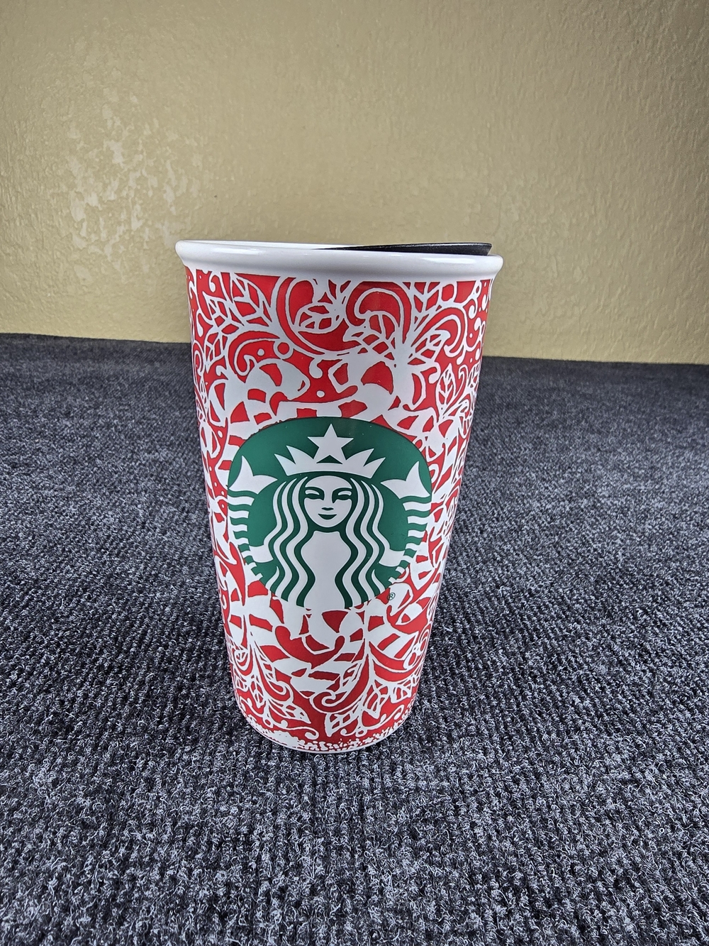 Starbucks Red, White and Green Holiday Pattern Ceramic Cup